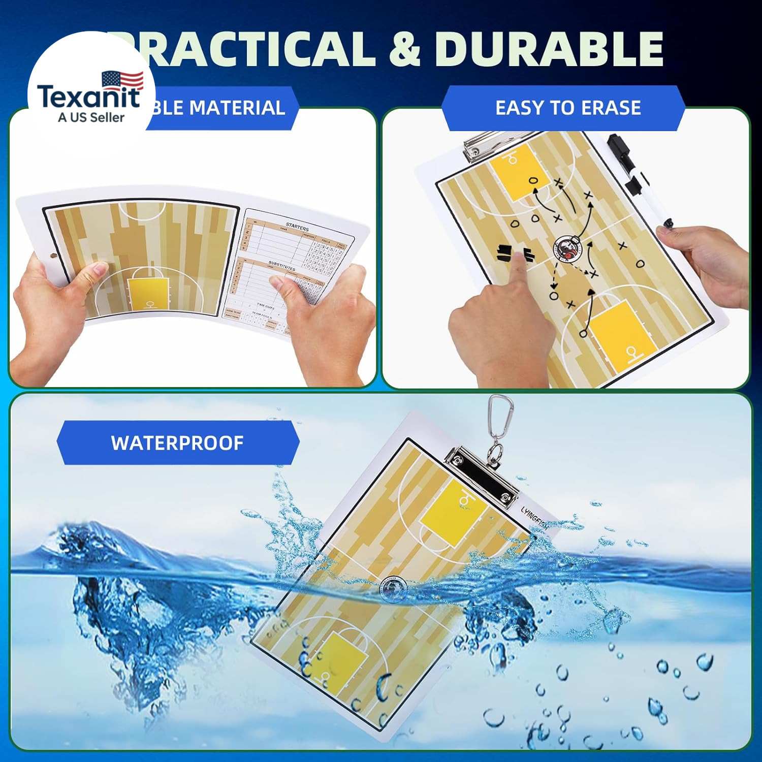 Basketball Dry Erase Coaches Clipboard, Waterproof Basketball Clipboard for Coac