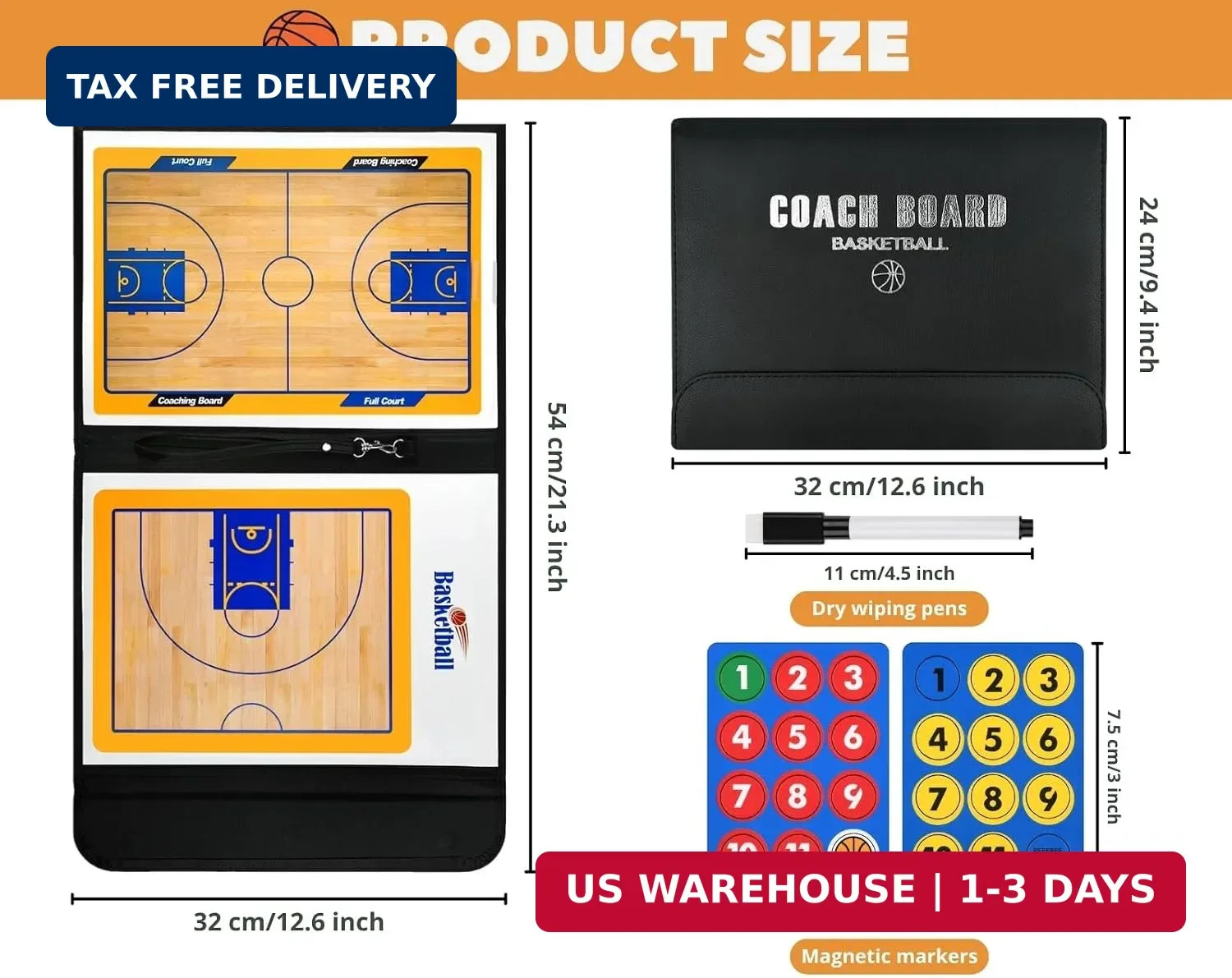Magnetic Basketball Coaching Board Coaches Clipboard Tactical Board Kit with Dry