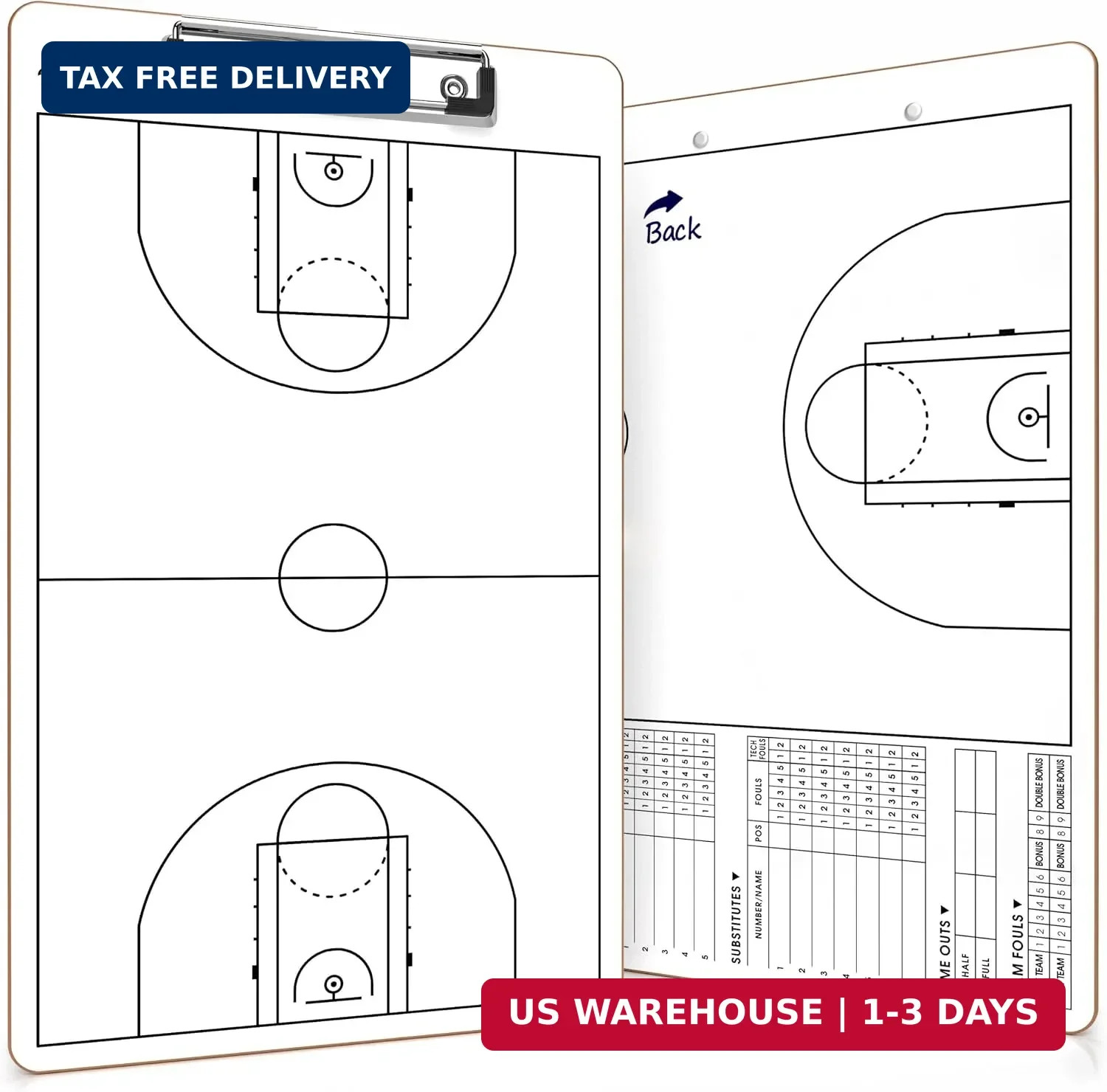 Basketball Dry Erase Coaching Clipboard 15×9 Double Sided Game Board | Wipes Cle