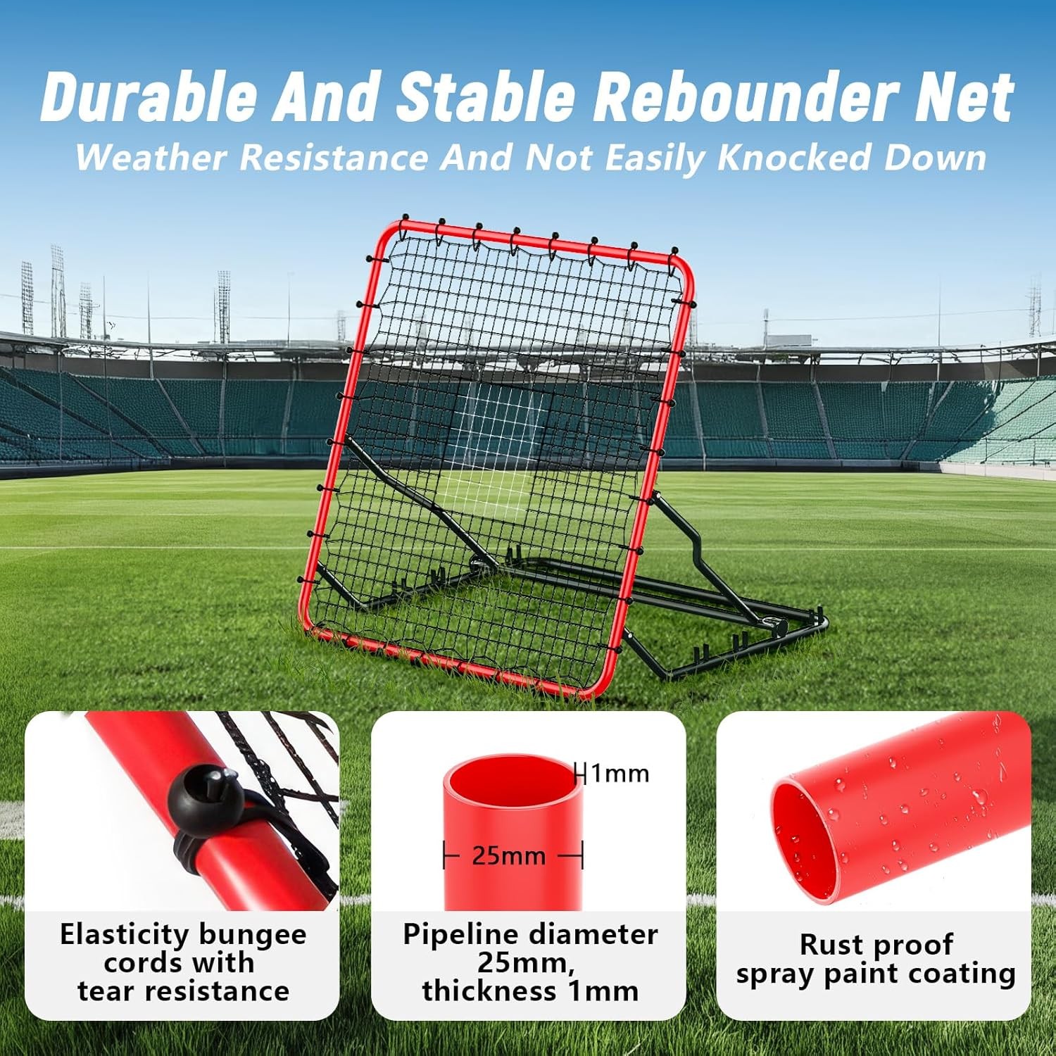 Baseball Rebounder, 4×4.5ft Football Rebounder, 4 Adjustable Angles,