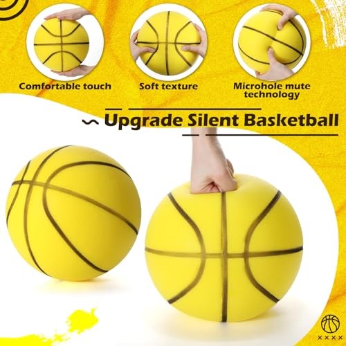 Silent Basketball and Hoop Set Soft Foam Indoor Basketball No Size 7 Yellow