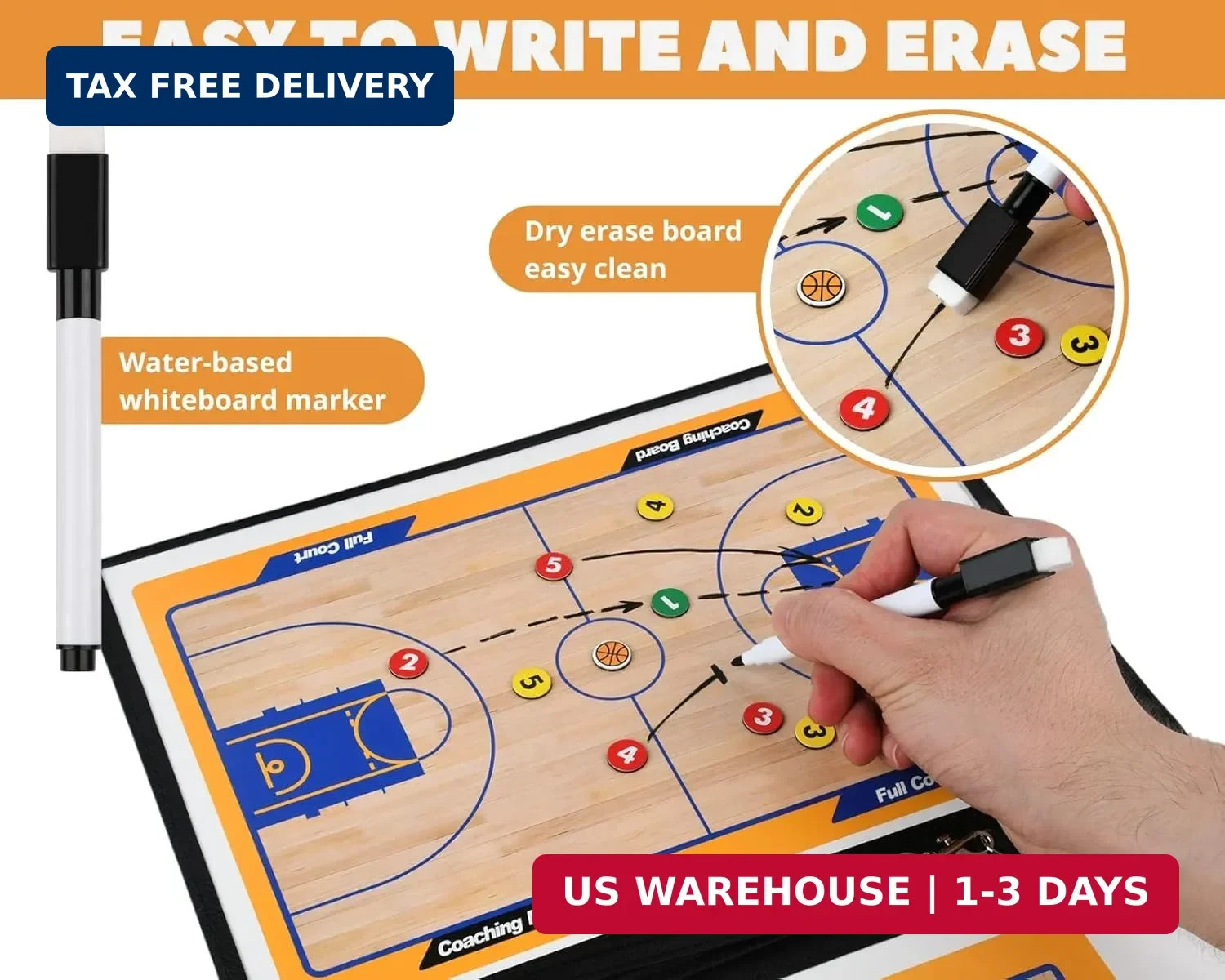 Magnetic Basketball Coaching Board Coaches Clipboard Tactical Board Kit with Dry