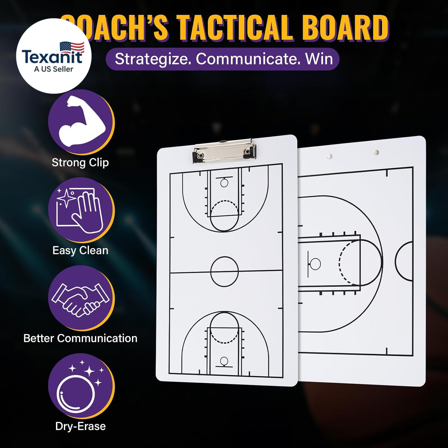 Double-Sided Dry Erase Basketball Coaching Board，2026 Version Portable Coach Cli