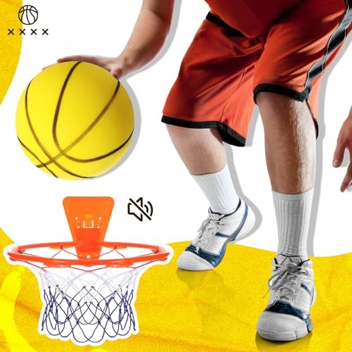 Silent Basketball and Hoop Set Soft Foam Indoor Basketball No Size 7 Yellow