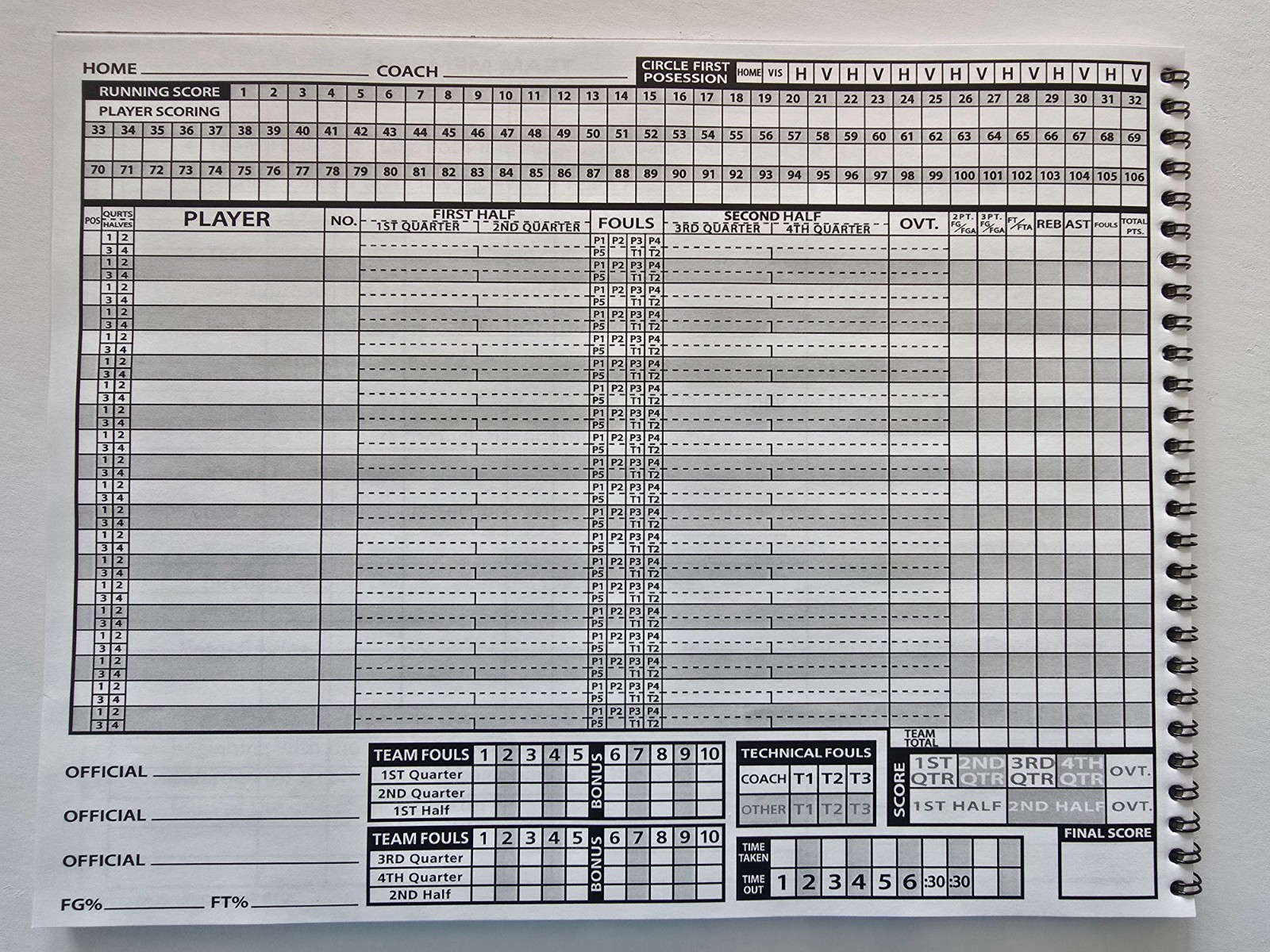 BASKETBALL SCOREBOOK BY MYSCOREBOOKS (New NFHS Format!)