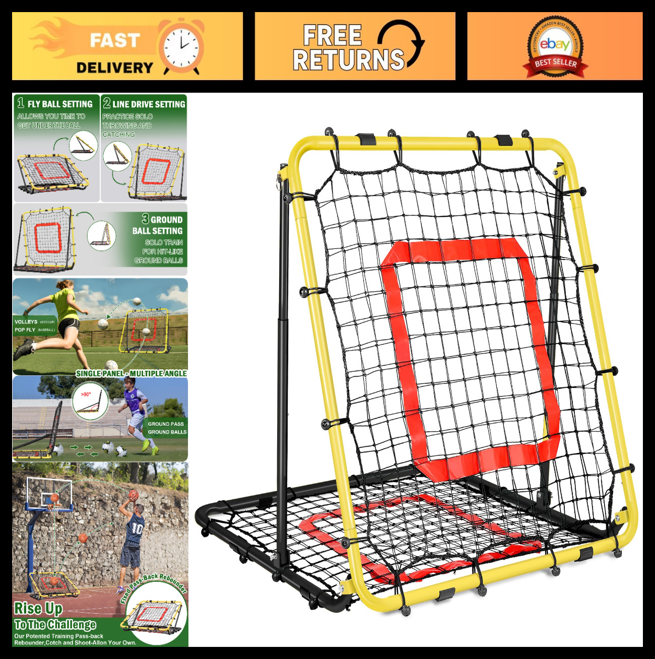Multi-Sport Rebounder Net for Baseball, Softball & Volleyball – Adjustable Angle