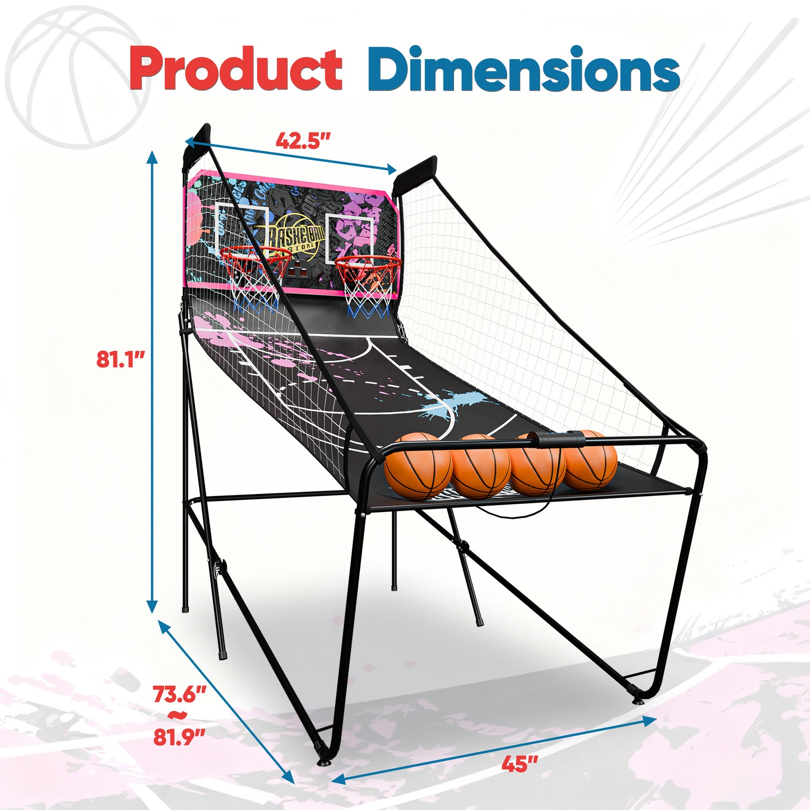Foldable Electronic Dual Basketball Arcade Game with LED Scoring System Purple
