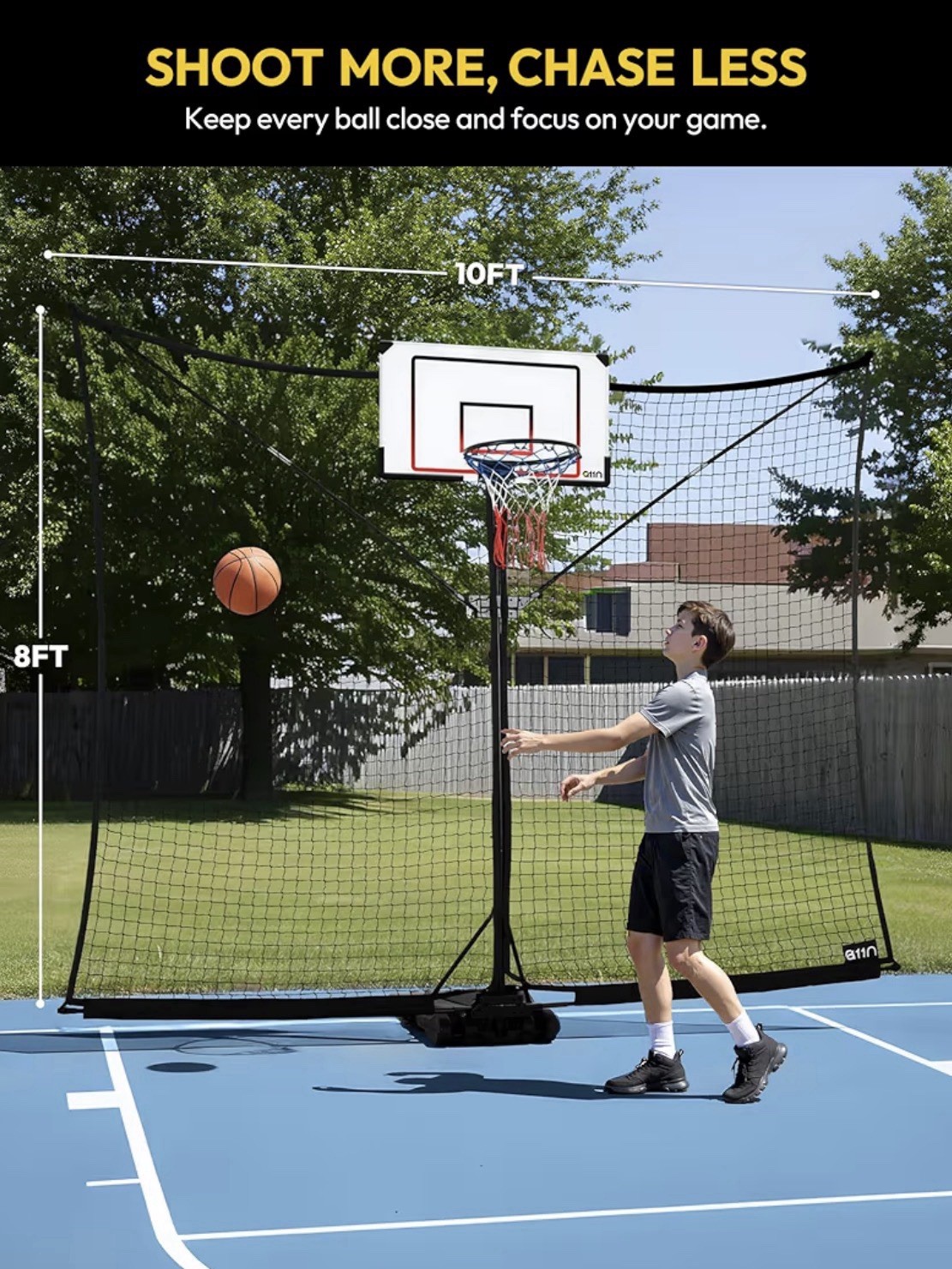 Basketball Rebounder Net 10×8 FT Backstop Net Outdoor Hoop Ball Return