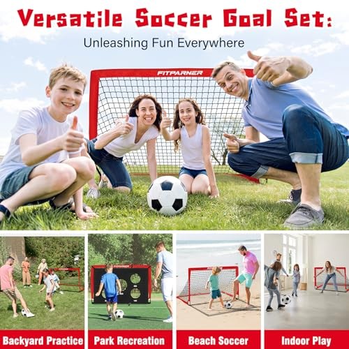 Soccer Goal,Backyard Soccer Goals for Kids 2 Pack,4×3/6×4 FT Portable Red 6x4FT