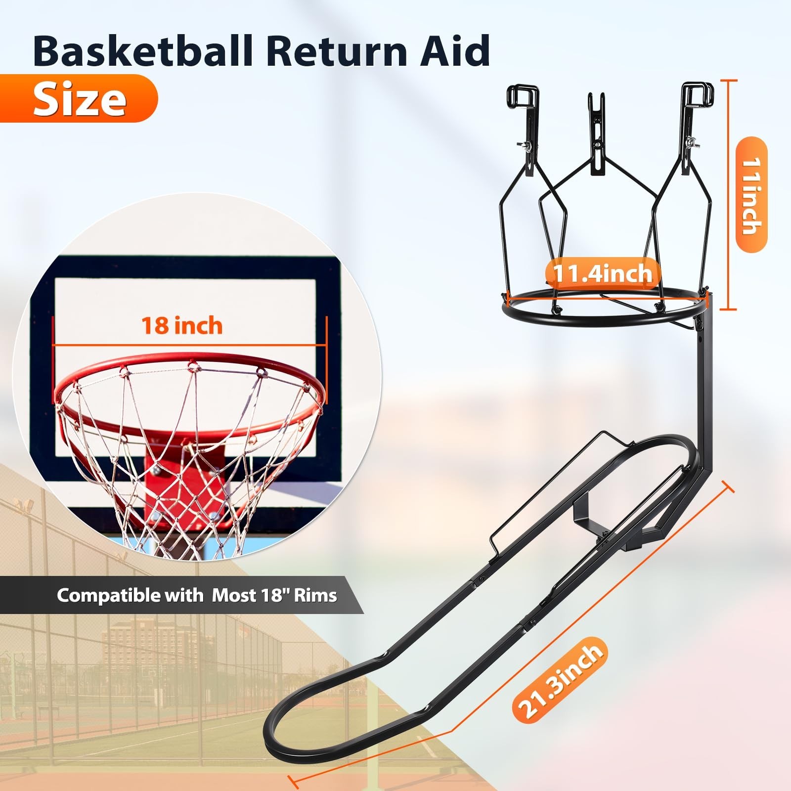180° Rotatable Basketball Rebounder Return Attachment, Heavy Duty Training Aid,