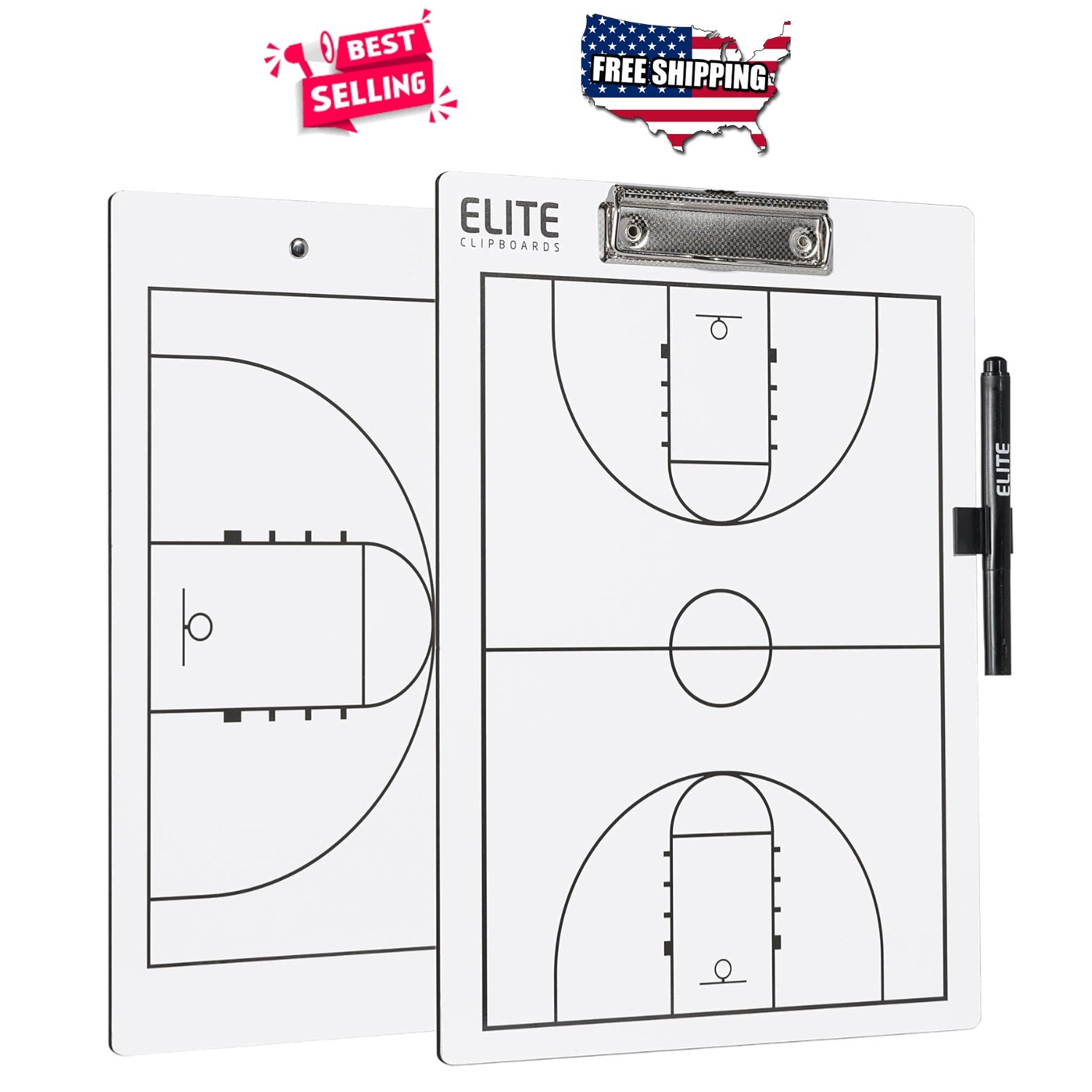 Basketball Coaches Clipboard Dry Erase Whiteboard Double-Sided Marker Included