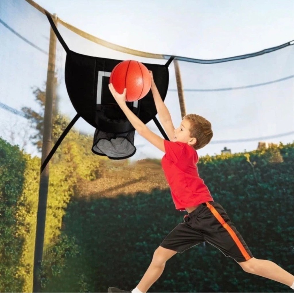 Black Trampoline Basketball Hoop Set – Waterproof Goal & Soft Ball for All Ages