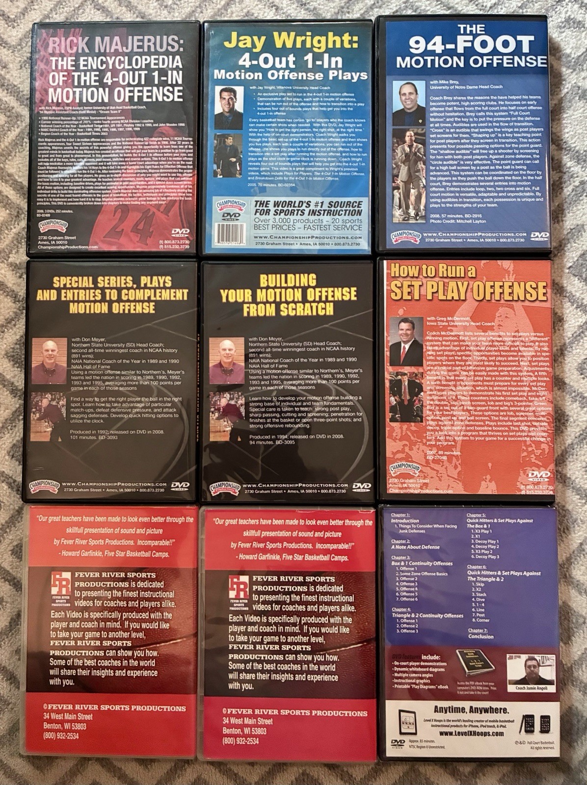 Bundle of 9 Basketball Coaching DVDs on Offense Motion, 4-out, Set Play, Junk