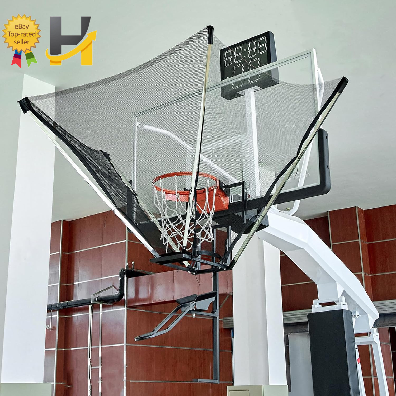 Basketball Shot Trainer with 180° Rotating Return Chute Basketball Rebounder Net