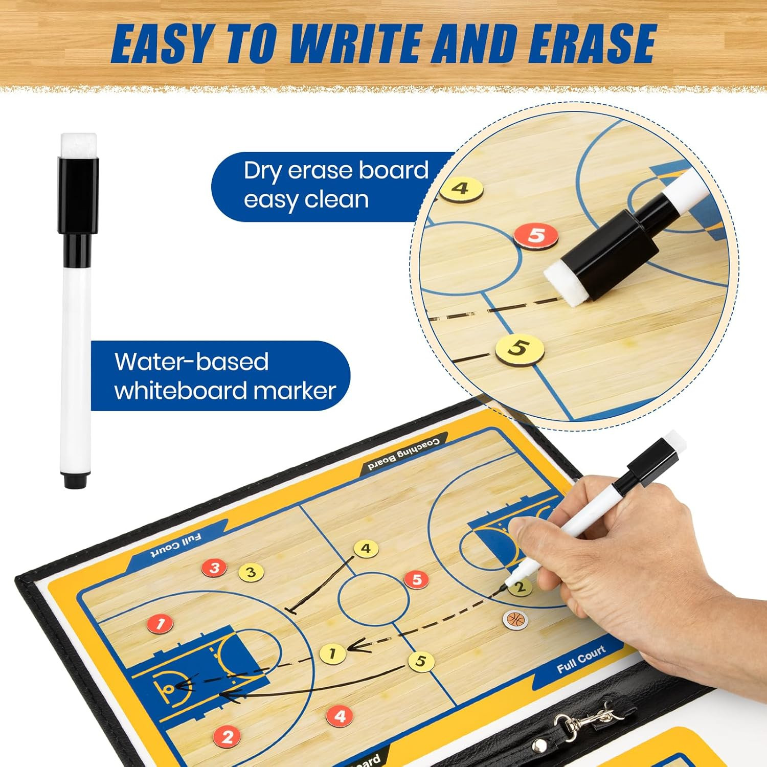 Foldable Basketball Coaching Board, Magnetic Tactics Clipboard with Dry Erase Ma