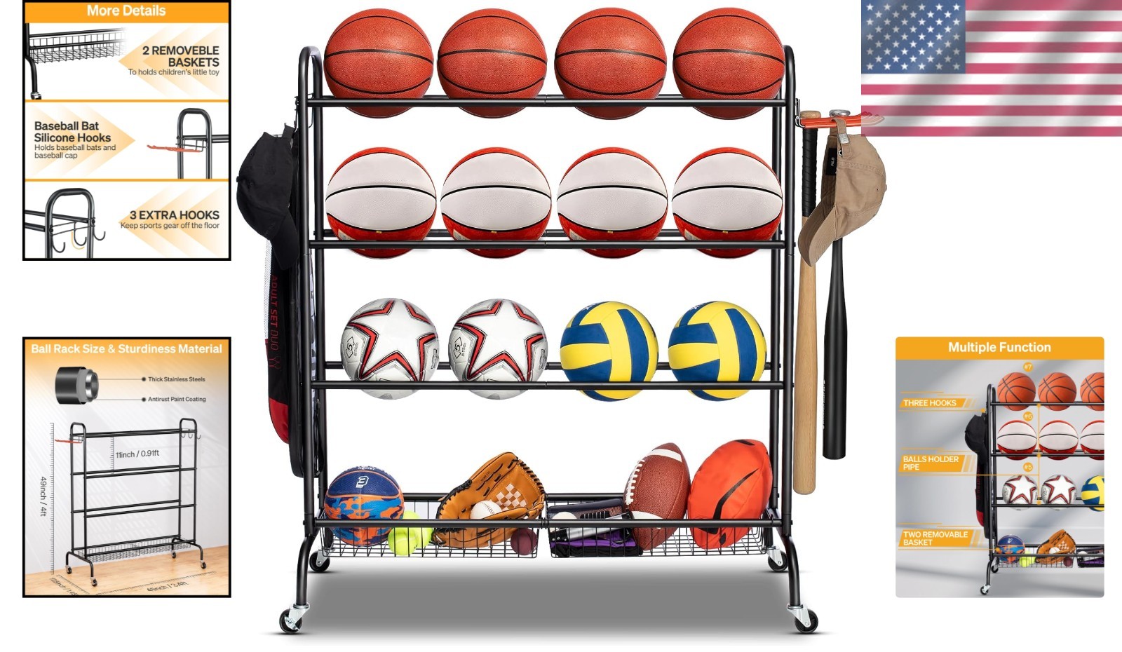 Rust-Resistant Basketball Training Stand – Large Capacity with Locking Wheels