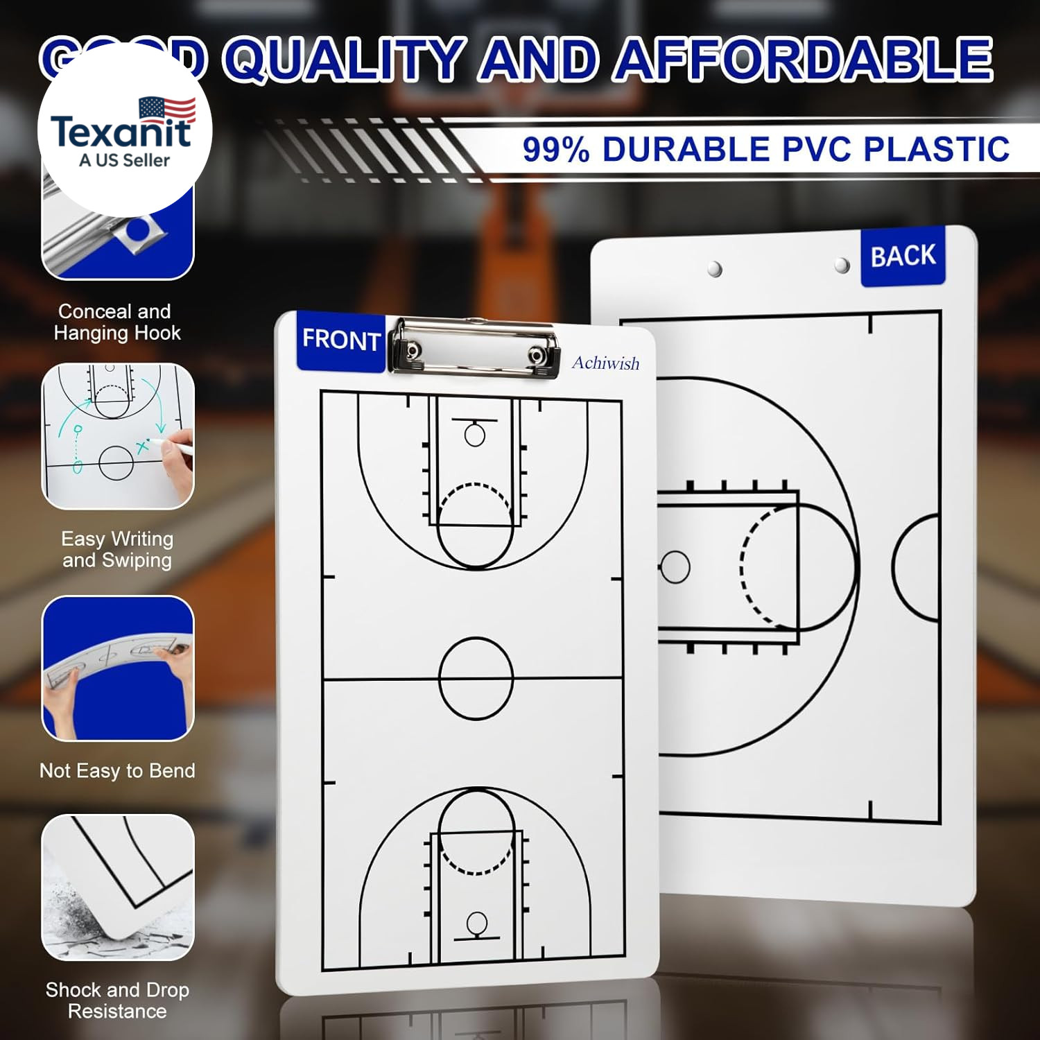 Basketball Clipboard for Coaches, Premium Durable Dry Erase Basket Ball White Bo