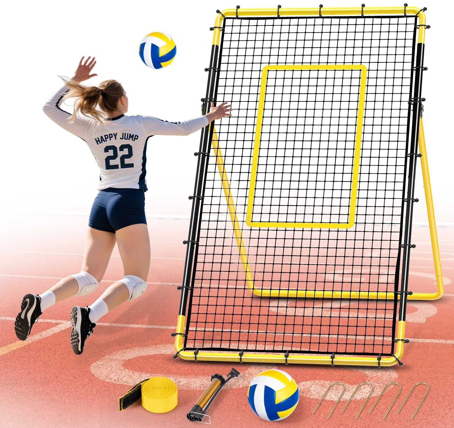 Portable Volleyball Rebounder Net 7×4 FT – 5 Adjustable Angles, Heavy-Duty Frame