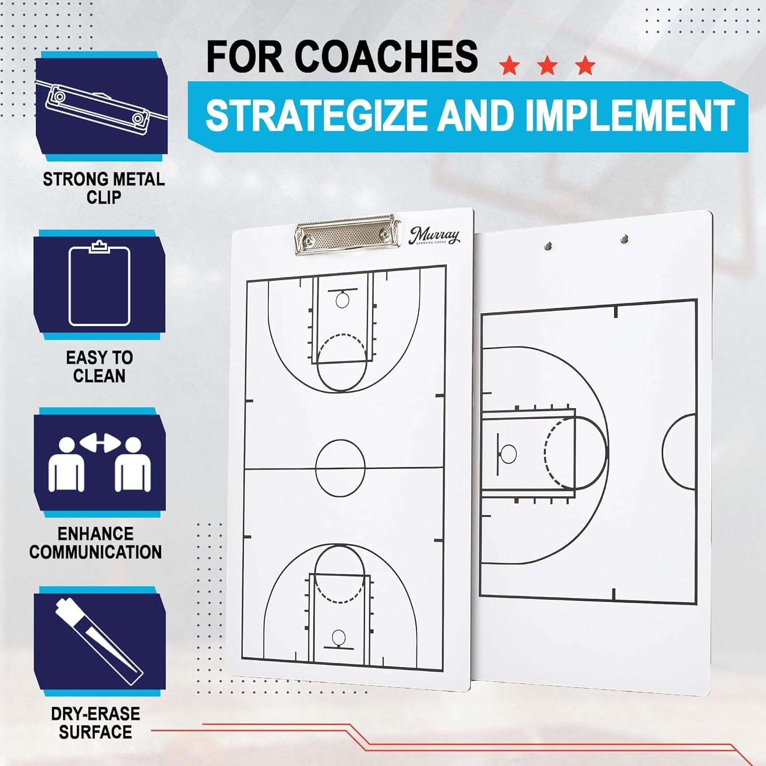 Murray Sporting Goods Dry-Erase Double Sided Basketball Marker Board Clipboard