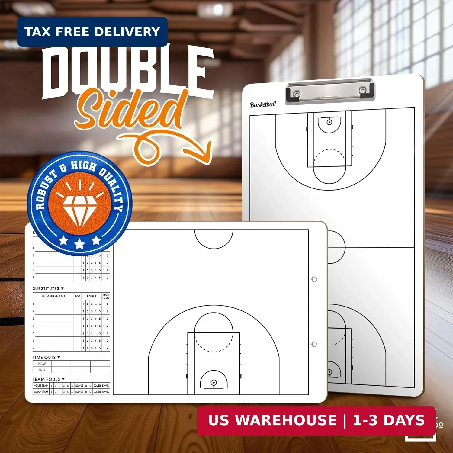 Basketball Dry Erase Coaching Clipboard 15×9 Double Sided Game Board | Wipes Cle