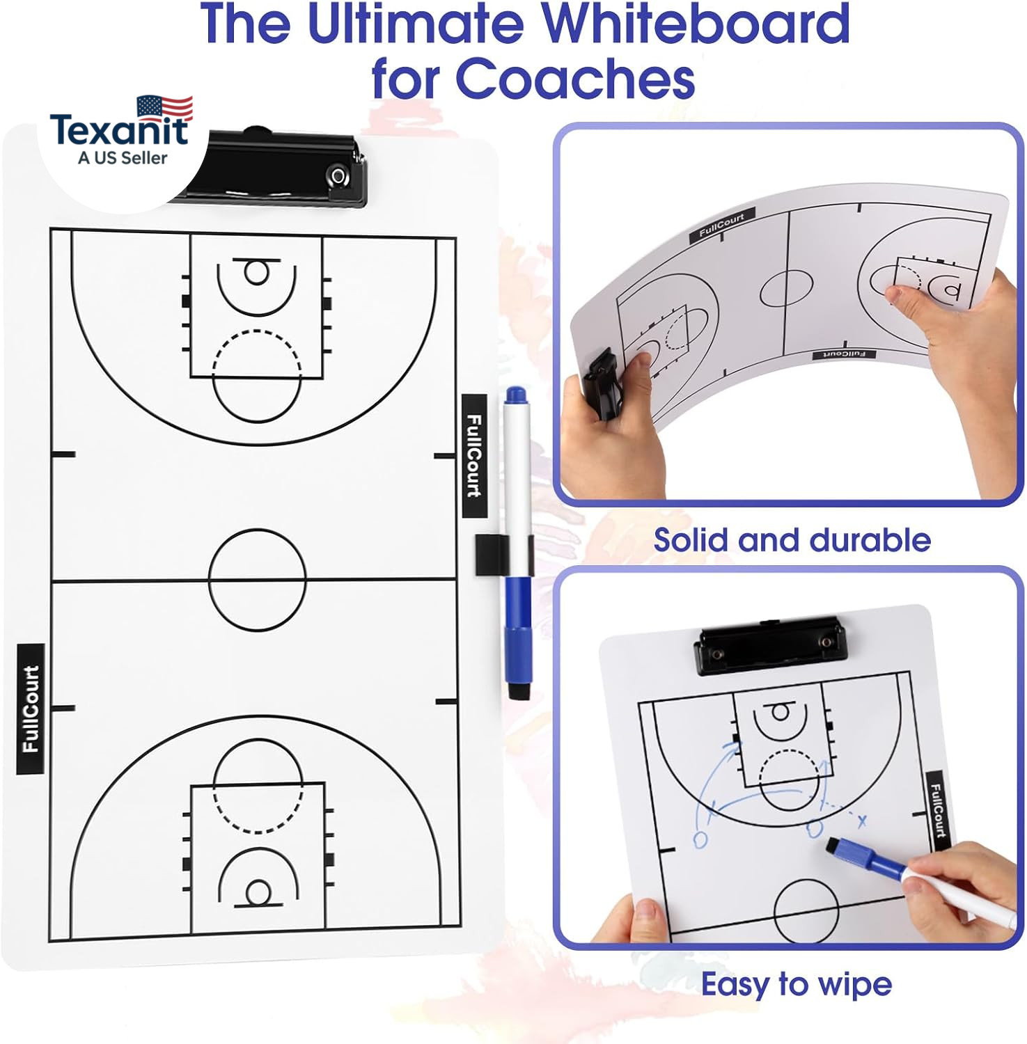 Double-Sided Basketball Coaching Clipboard & Dry Erase Whiteboard for Coaches |