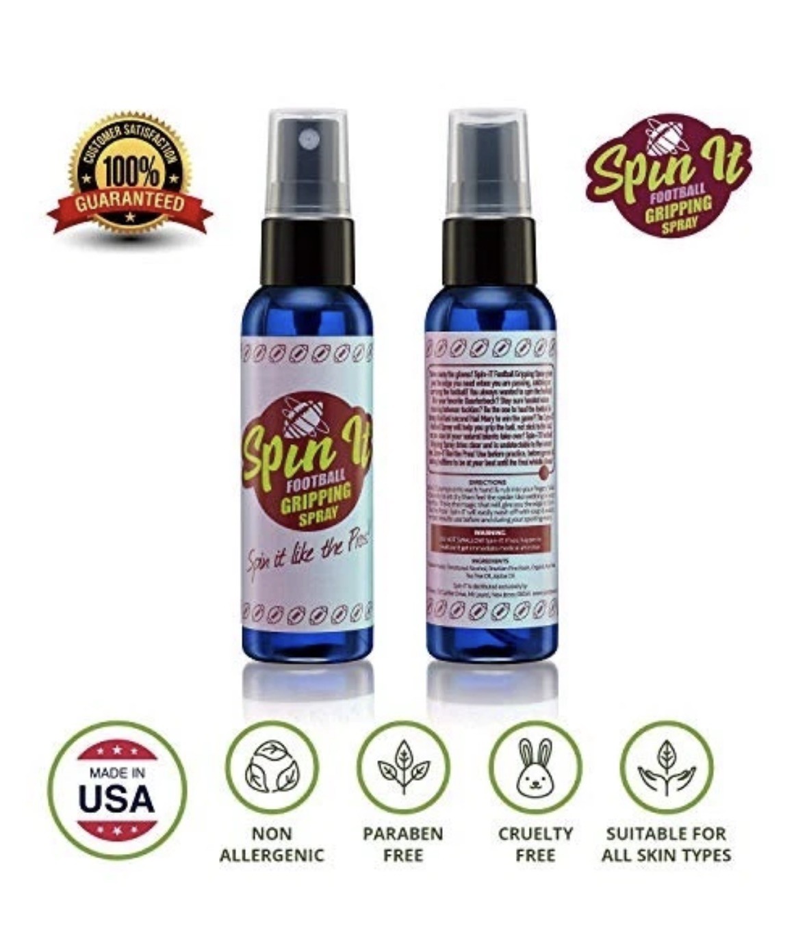Spin iT Football Grip Spray – Firm Grip With or Without Football Gloves –