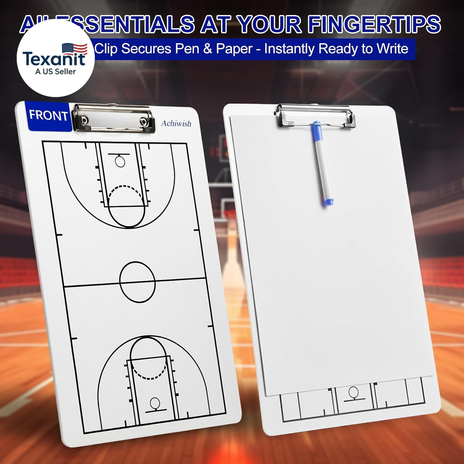 Basketball Clipboard for Coaches, Premium Durable Dry Erase Basket Ball White Bo