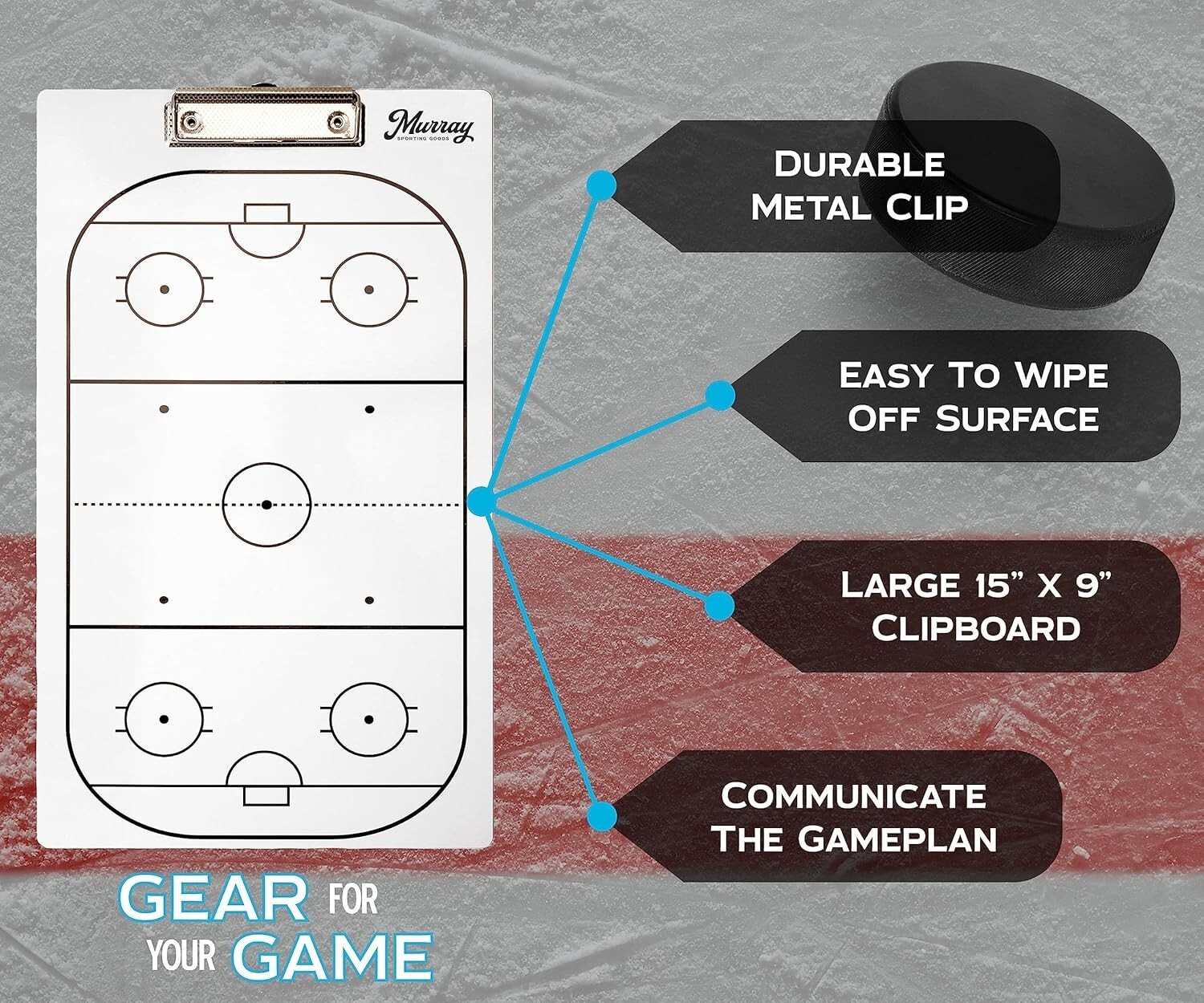 Murray Sporting Goods Dry-Erase Double Sided Hockey Marker Board Clipboard