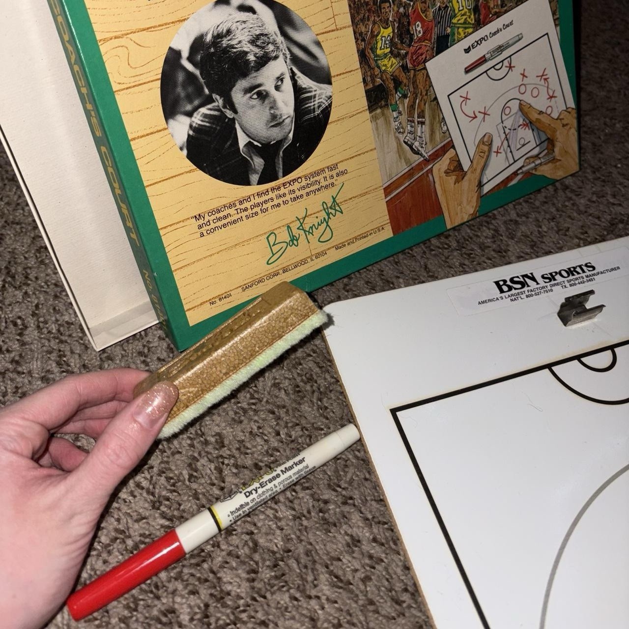 1990s NWT Bobby Knight basketball dry-erase strategy board (board,marker,eraser)