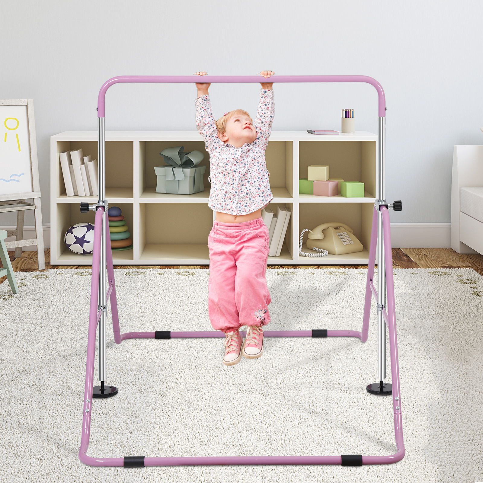 Gymnastics Training Bar Height Adjustable 35″ to 51″ Horizontal Kip Bar for Kids