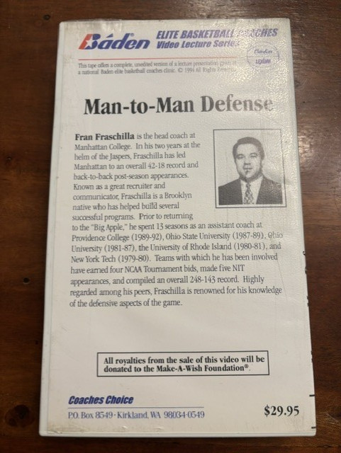 RARE Man-to-Man Defense Fran Fraschilla Manhattan Basketball VHS Coaching
