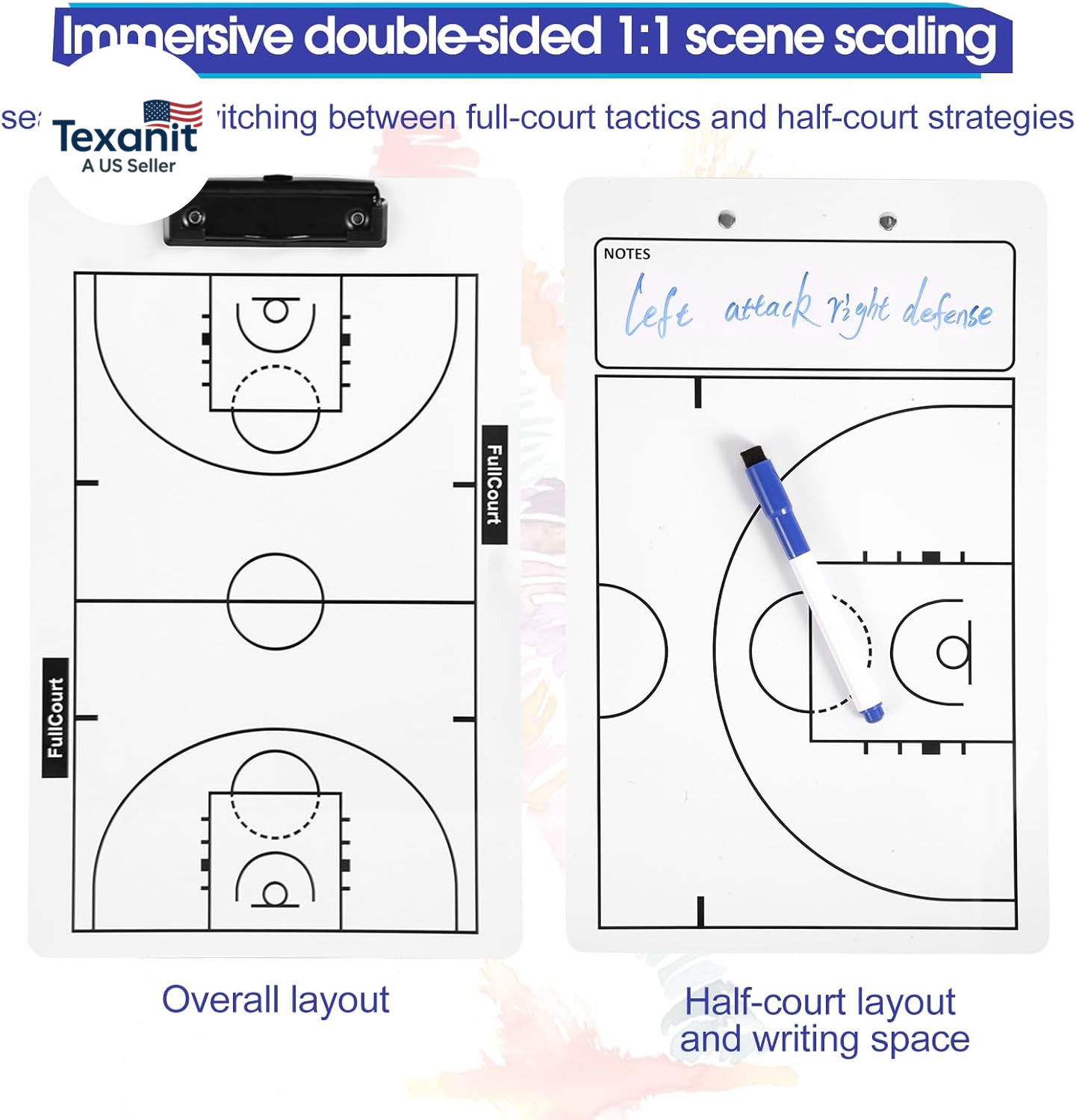 Double-Sided Basketball Coaching Clipboard & Dry Erase Whiteboard for Coaches |