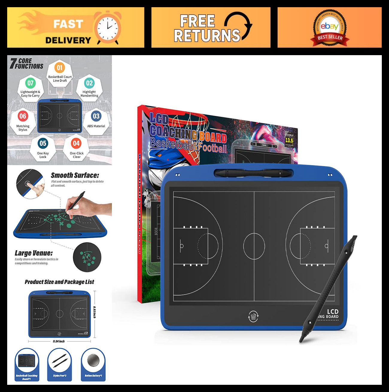 13.5″ Electronic Tactical Board for Football & Basketball Coaching – LCD Strateg