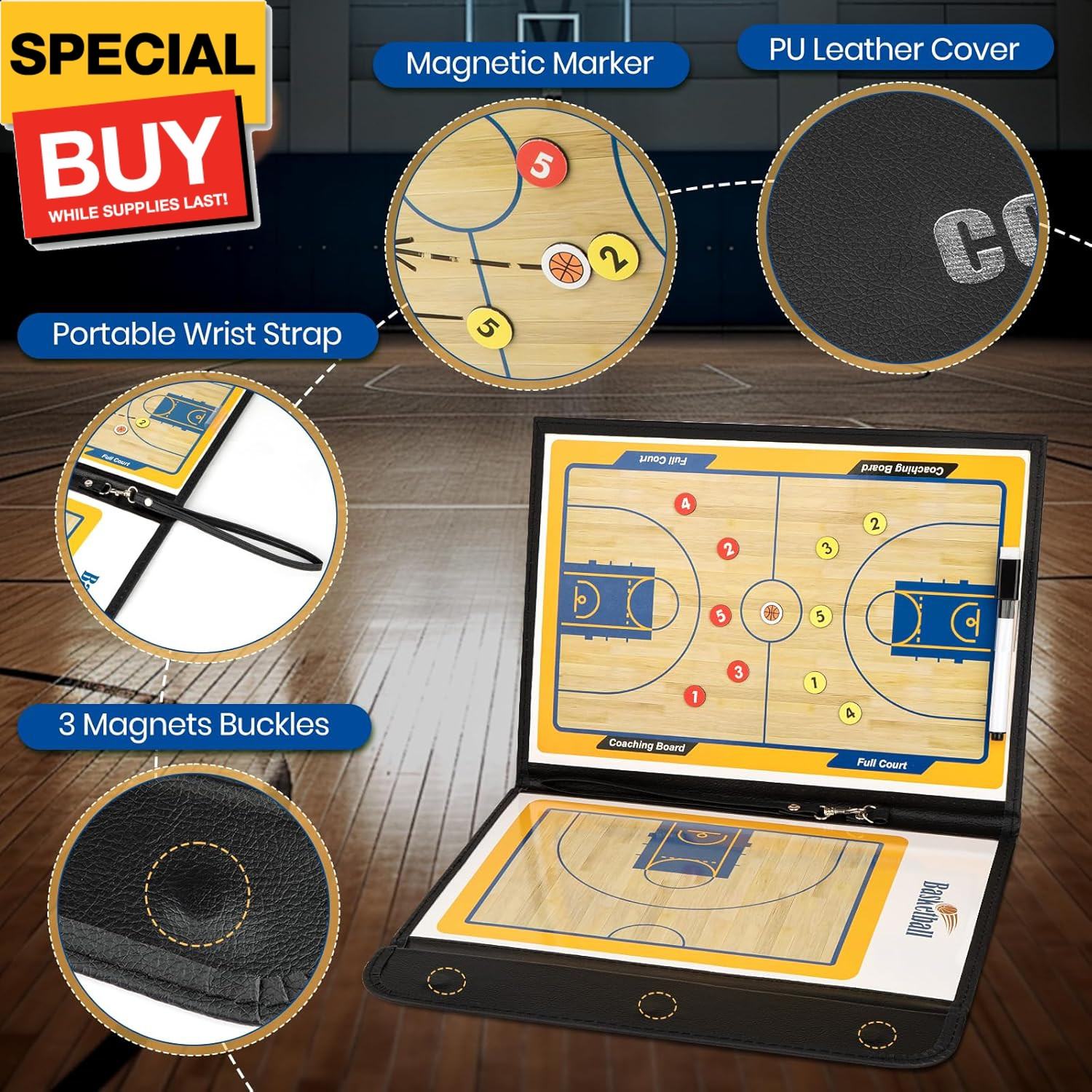 Basketball Coaching Board Coaches Clipboard Tactical Magnetic Board Kit with Dry