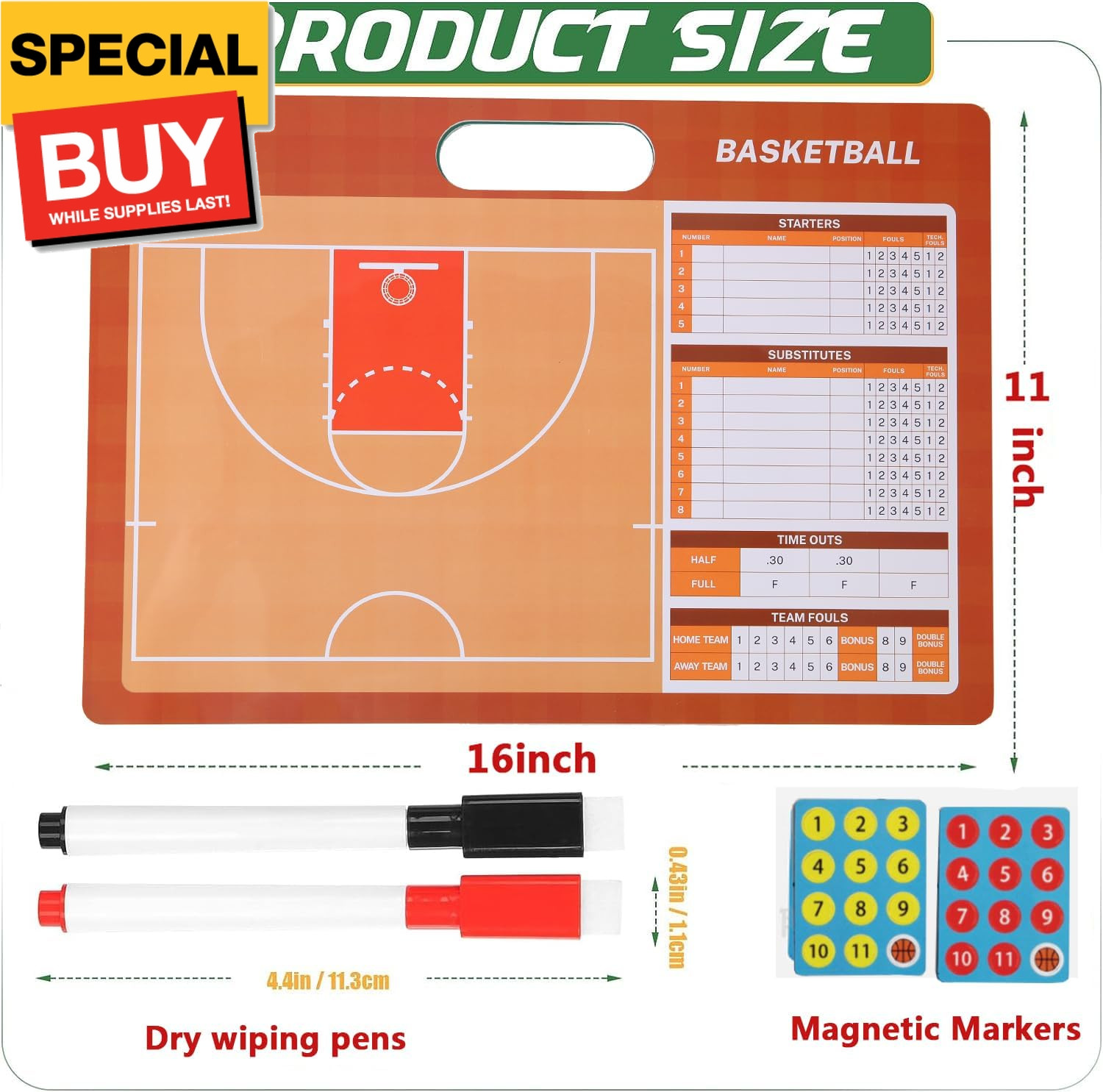 Magnetic Basketball Clipboard for Coach,Double-Sided Dry Erase Basketball Board