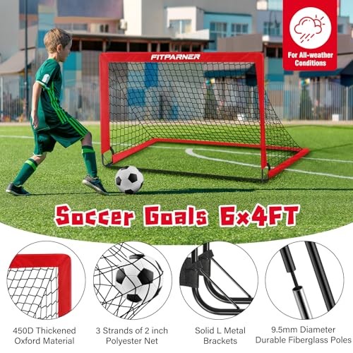 Soccer Goal,Backyard Soccer Goals for Kids 2 Pack,4×3/6×4 FT Portable Red 6x4FT