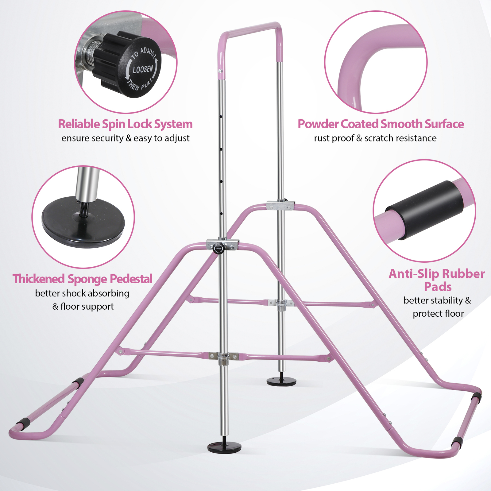 Gymnastics Training Bar Height Adjustable 35″ to 51″ Horizontal Kip Bar for Kids