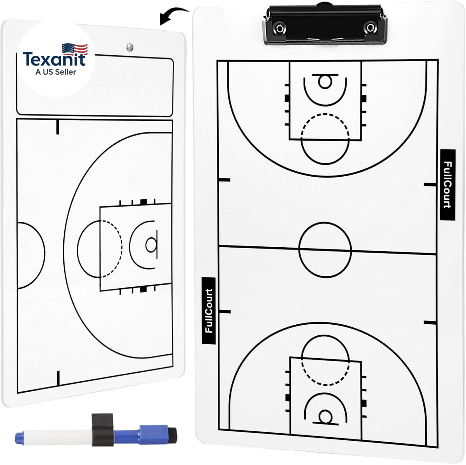 Double-Sided Basketball Coaching Clipboard & Dry Erase Whiteboard for Coaches |