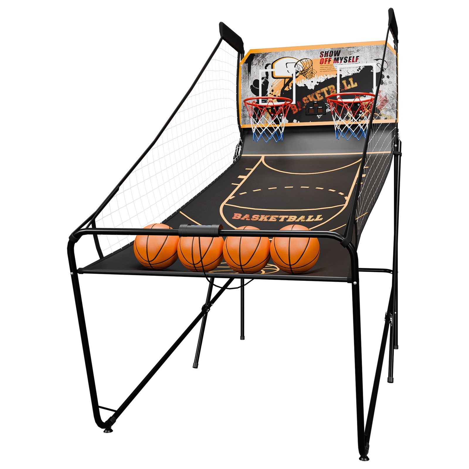 Foldable Basketball Arcade Game Electronic Dual Shot 2 Player 4 Balls Black Gold