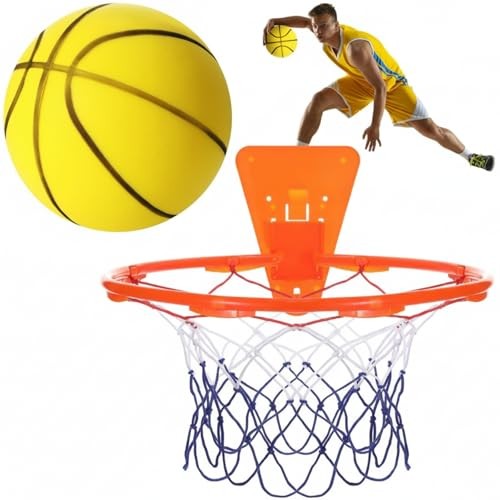 Silent Basketball and Hoop Set Soft Foam Indoor Basketball No Size 7 Yellow