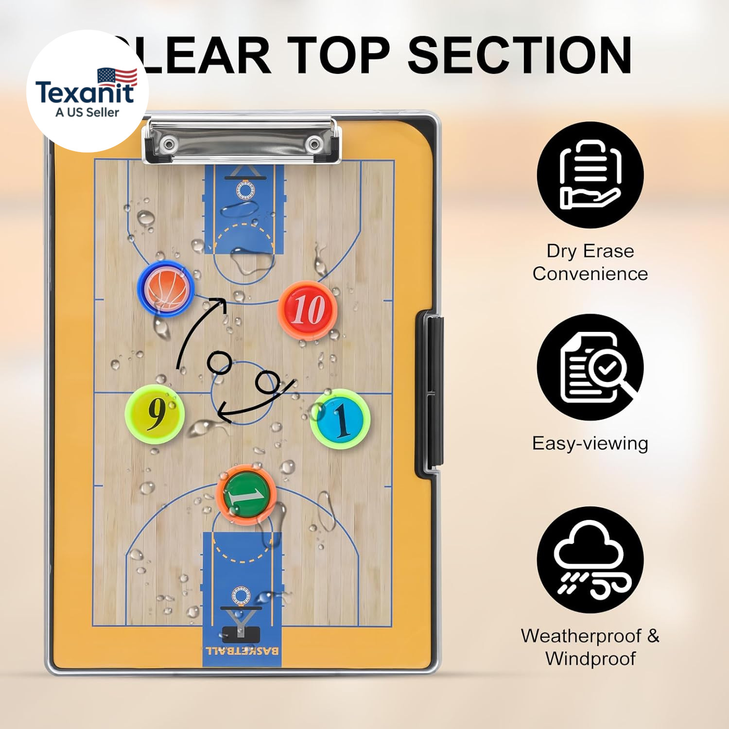 Basketball Clipboard for Coaches – All-Weather Double-Sided Dry Erase Board with