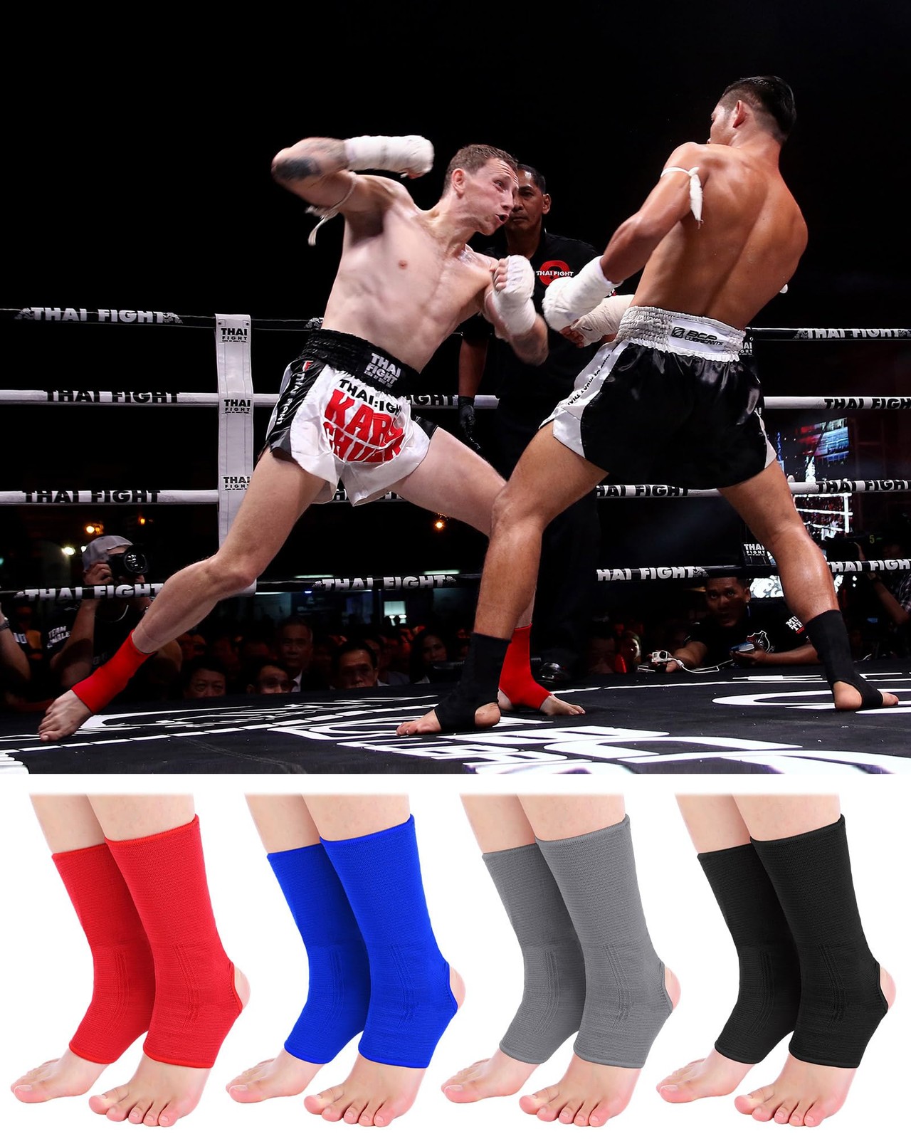 Ankle Wraps 4 Pairs Muay Thai MMA Compression Support Black Red Blue Gray