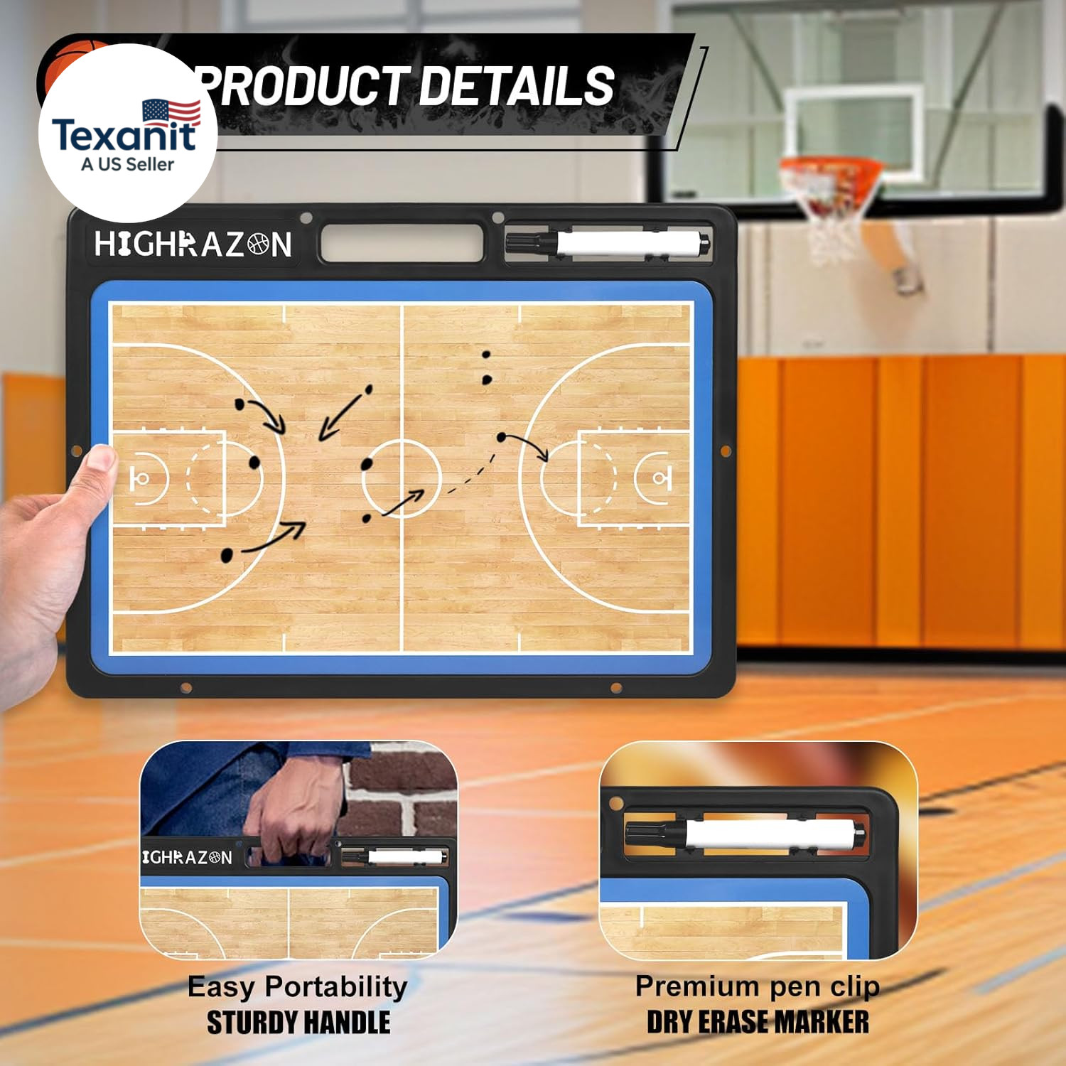 Dry Erase Basketball Clipboard for Coach, Premium Tactical Basketball Coaching B