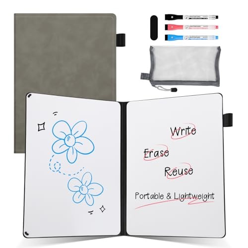 AGM Portable White Board Dry Erase Notebook, 8.4″ x 6″ Double 8.4 x 6 Grey