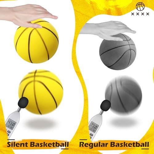 Silent Basketball and Hoop Set Soft Foam Indoor Basketball No Size 7 Yellow