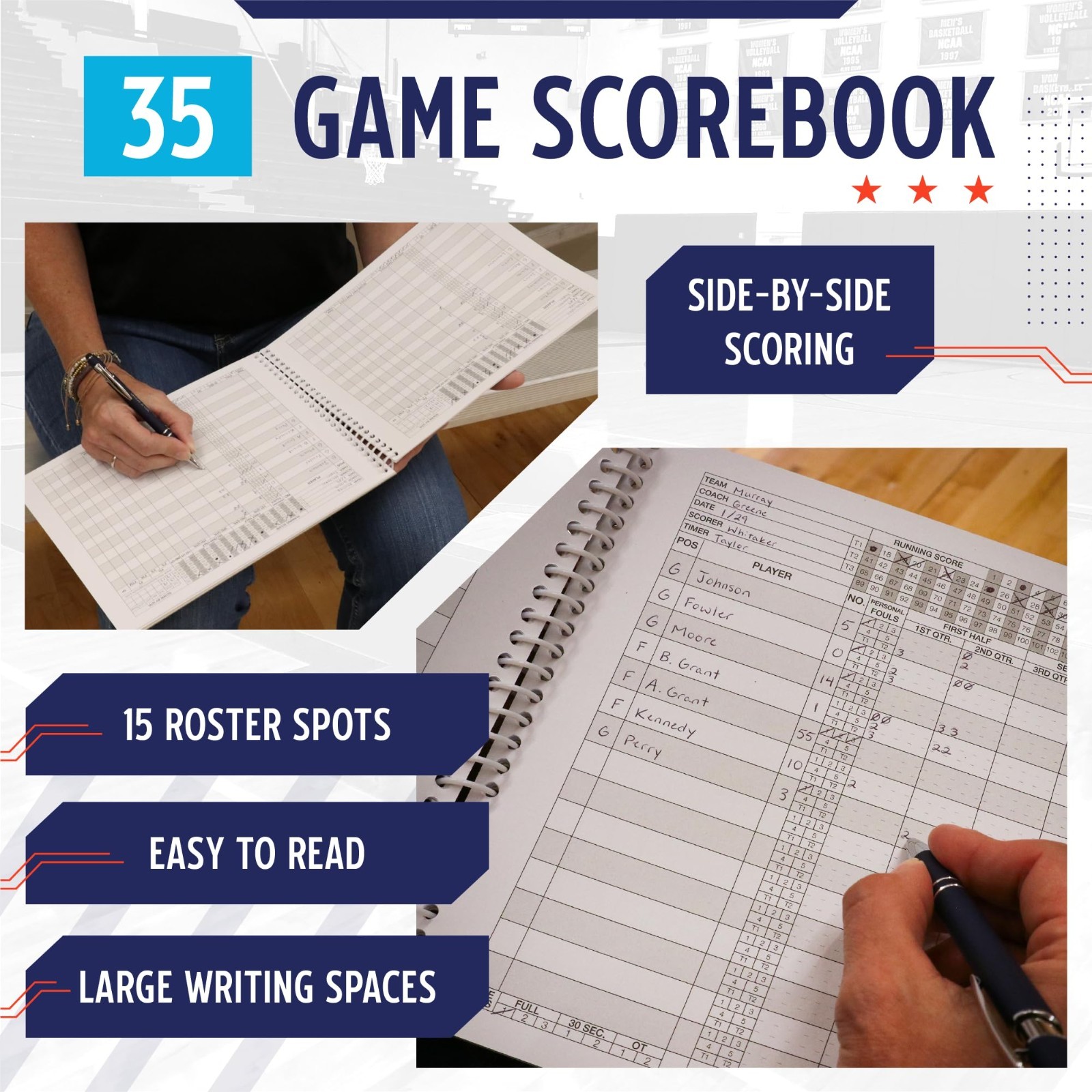 Basketball Scorebook for 35 Games | Side-by-Side Stat Tracking & Score Keeping