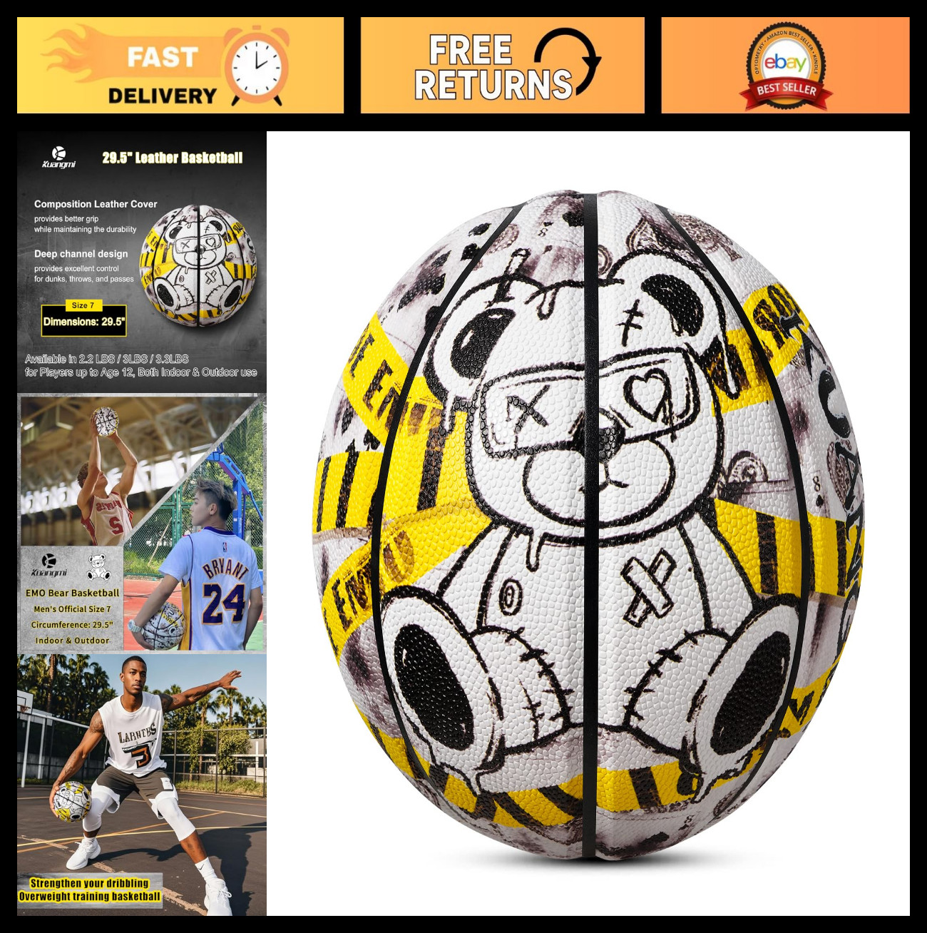 Emo Bear Weighted Basketball – Size 7 & 6, 2.2-3.3 lbs, Heavy Training Ball, Ind