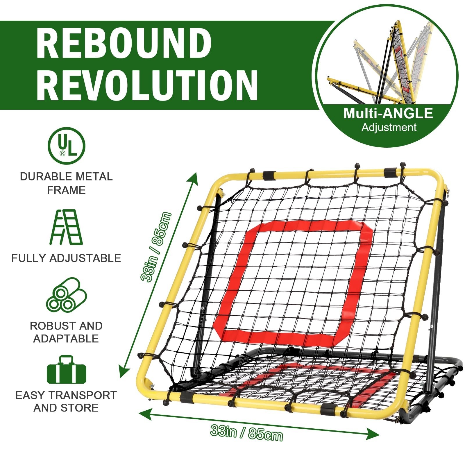 Multi-Sport Rebounder Net for Baseball, Softball & Volleyball – Adjustable Angle