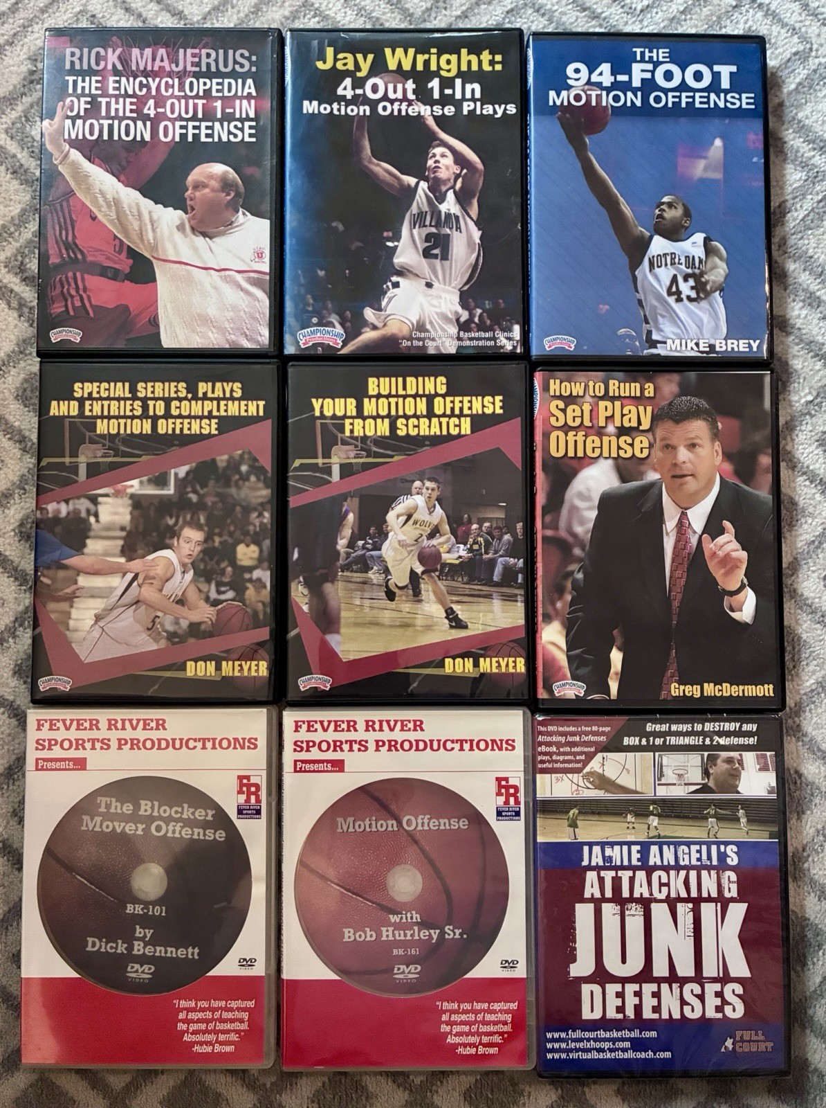 Bundle of 9 Basketball Coaching DVDs on Offense Motion, 4-out, Set Play, Junk
