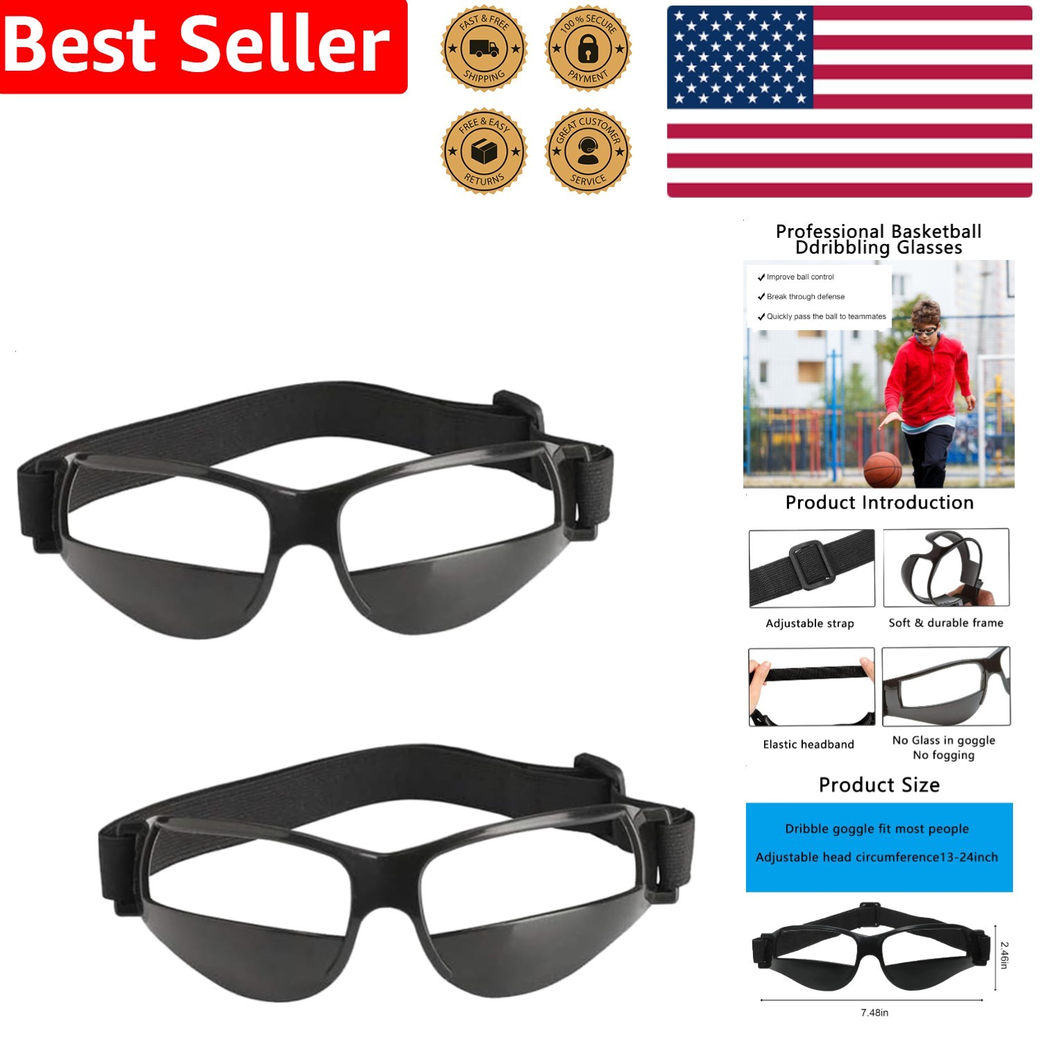 Basketball Training Glasses 2 Pack No Lens Adjustable Strap Aid Focus